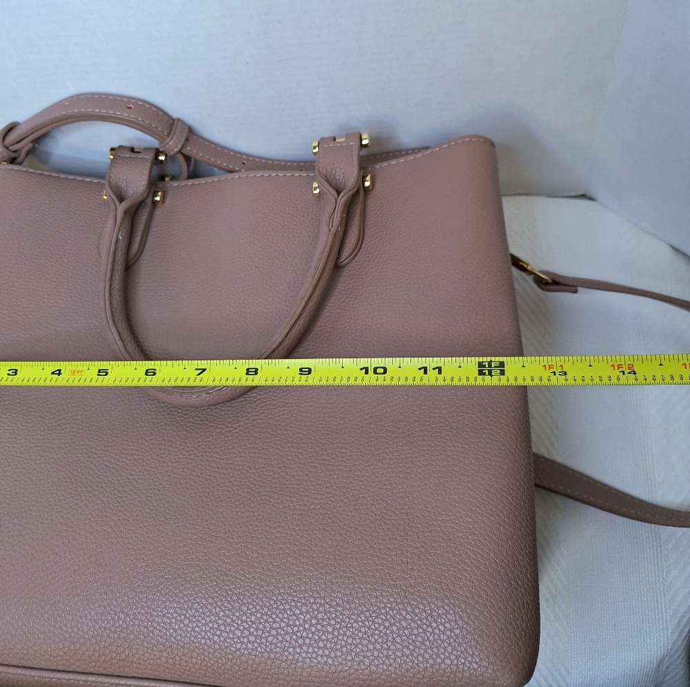 Miztique Vegan Leather Tote Bag Satchel Crossbody 3 Compartment Pink Blush Gold - Picture 14 of 16